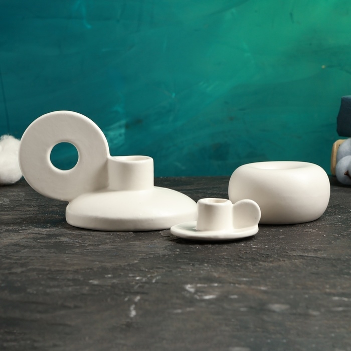 Набор подсвечников Набор подсвечников "Лео, Саймон, Эдвард" белый глянец, 3шт/8х10см/3х6см/4х7см