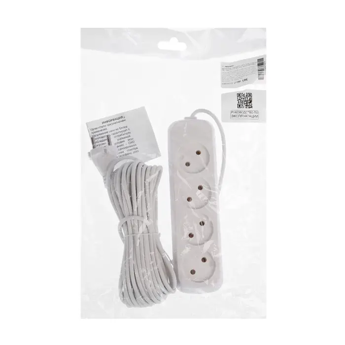 Удлинитель сетевой Luazon Lighting ECO, 4 розетки, 10 м, 10 А, 2200 Вт, без заземления, белый