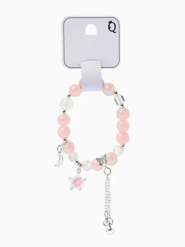 Браслет с подвесками &laquo;Сахарный. Ночное небо&raquo;, d=6 см, шар № 10/8, розовый, белый в серебре