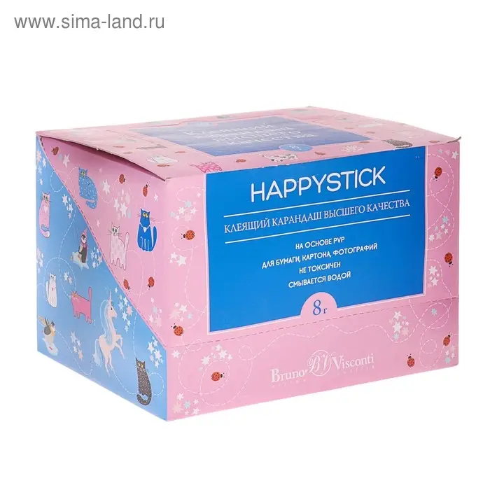 Клeй-карандаш 8 г HappyStick, на PVP основе, МИКС
