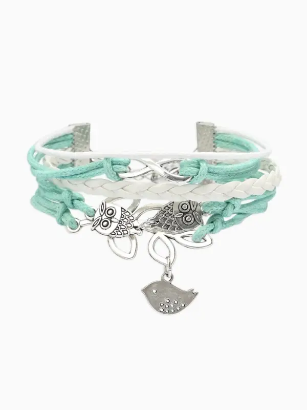 Браслет кожаный &laquo;Совы, веточка и знак бесконечности&raquo;, L=20 см, 5 нитей, бирюзовый