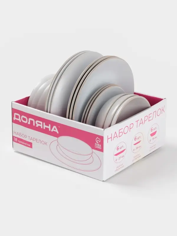 Тарелки Доляна &laquo;Ваниль&raquo;, 18 предметов: 6 тарелок d=19 см, 6 тарелок d=27 см, 6 мисок d=19 см, керамика, белые