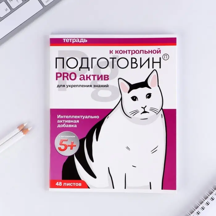 Тетрадь в клетку, 48 л., А5, на скрепке, блок №1 «Котики таблетки» МИКС Тетрадь в клетку, 48 л., А5, на скрепке, блок №1 «Котики таблетки» МИКС