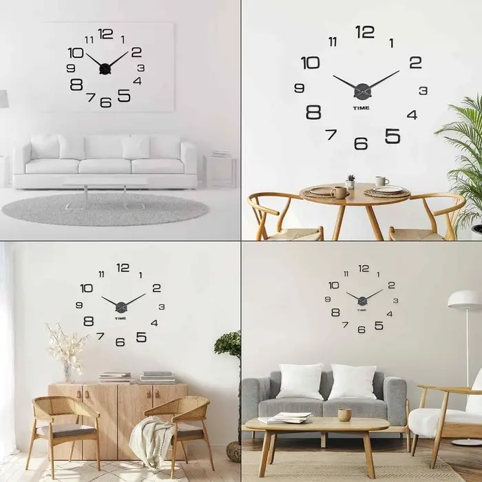 Часы настенные интерьерные большие, 3d &laquo;Мита&raquo;, плавный ход, наклейка, d=120 см, чёрные