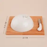 Маслёнка SL Home &laquo;Тренто&raquo;, 22&times;17.5 см, на деревянной подставке, с ножом для масла, фарфор, белая