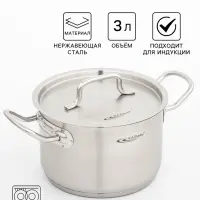 Кастрюля Катунь &laquo;Общепит&raquo;, 3 л, d=18 см, с крышкой, капсульное дно, индукция, нержавеющая сталь, хромированный