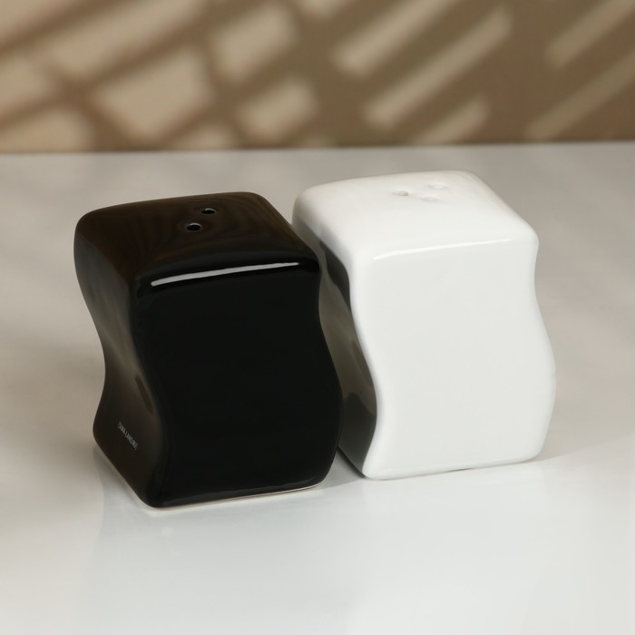 Набор керамический для специй на металлической подставке Kitchen, 2 шт, цвет белый-чёрный Набор керамический для специй на металлической подставке Kitchen, 2 шт, цвет белый-чёрный