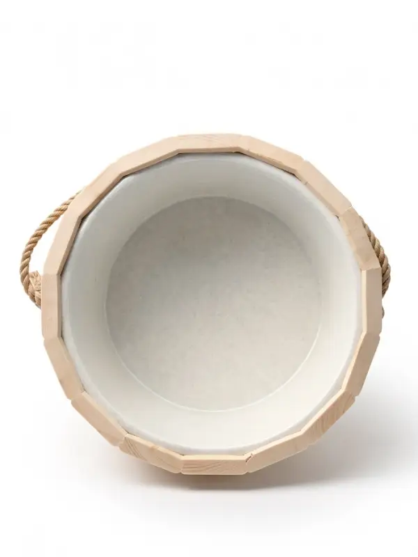 Ведро из липы, 15л,  пластиковая вставка, ручка-веревка