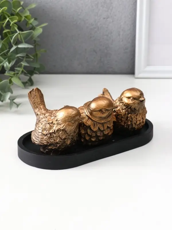 Фигуры на подносе «Три птички», набор 3 шт., 17.5×9.5×6.5 см, бронза