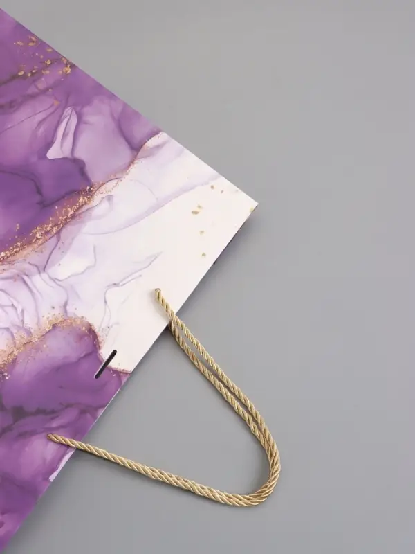Пакет подарочный "Мрамор", фиолетовый с бантиком, 32 х 25 х 11 см
