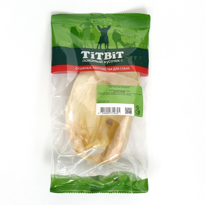 Лакомство TitBit для собак, ухо телячье большое, мягкая упаковка, 27 г Лакомство TitBit для собак, ухо телячье большое, мягкая упаковка, 27 г