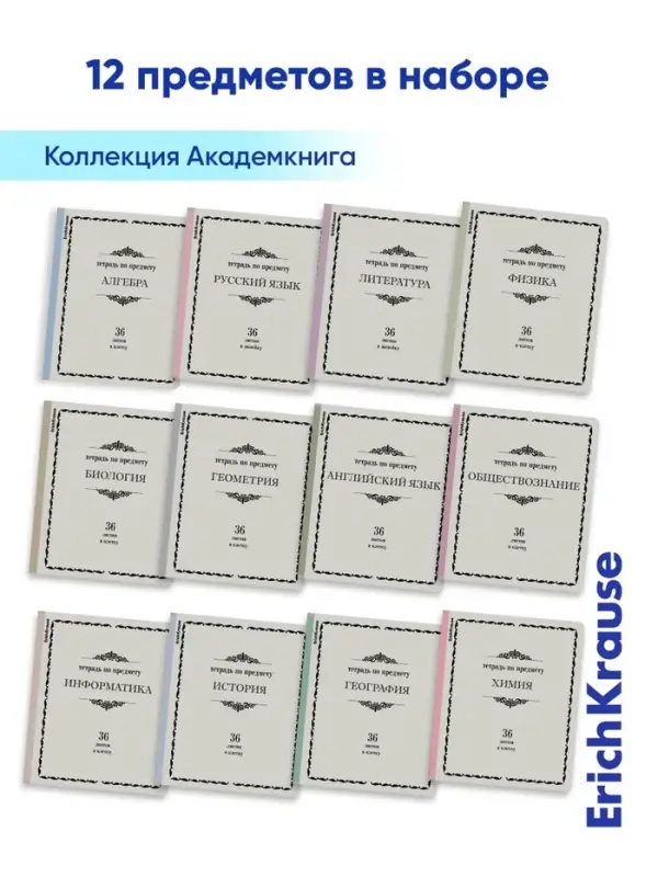 Тетради предметные ErichKrause &laquo;Академкнига&raquo;, 12 предметов, 36 листов, со справочным материалом, обложка из мелованного картона