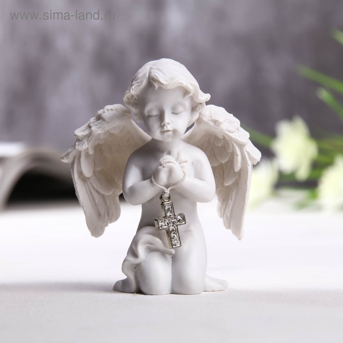 Сувенир полистоун Сувенир полистоун "Ангелочек с крестиком из страз" 8х6,5х4 см