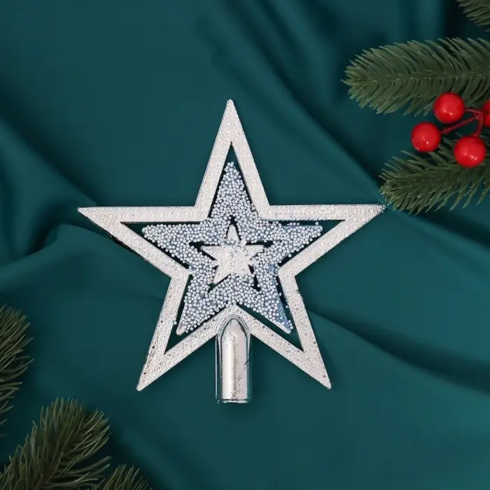 Звезда на ёлку (верхушка) снегопад, 15&times;14.5 см, серебристый