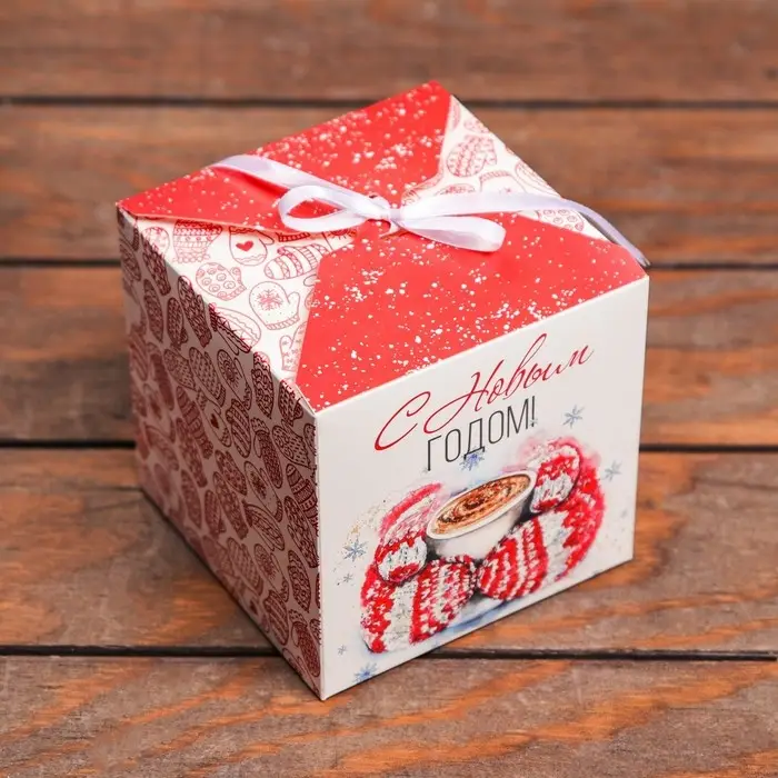 Коробка складная, подарочная новогодняя «Поздравление» 12×12×12 см