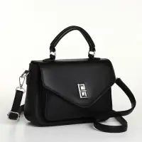 Сумка женская мессенджер TEXTURA на клапане, 24&times;7&times;16 см, чёрная