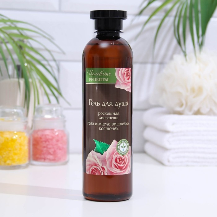 Гель для душа  Гель для душа "Целебные рецепты", "Роза и масло вишневых косточек", роскошная мягкость, 400 мл