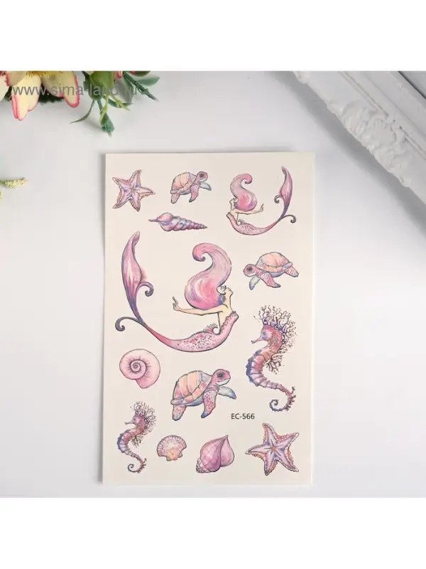 Переводные тату на тело цветные «Русалка и подводный мир», 12×7.5 см