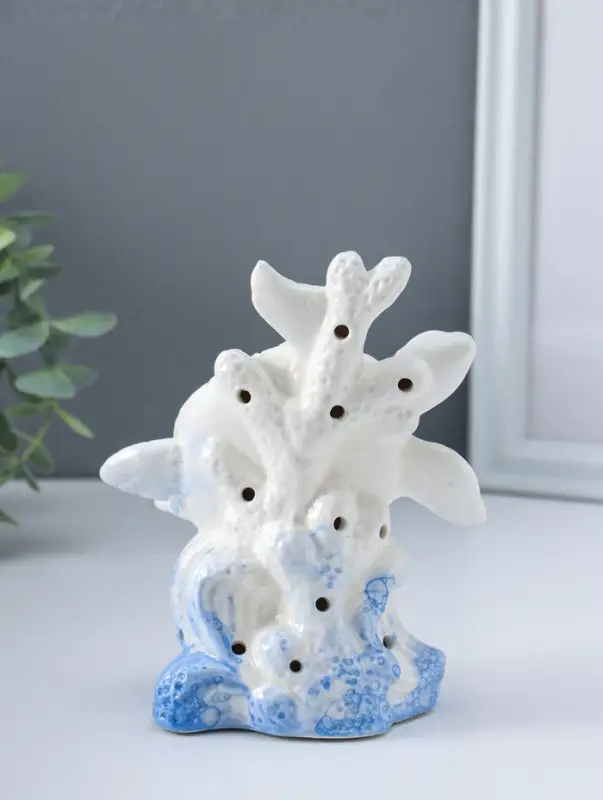 Сувенир керамика свет "Черепаха в кораллах" бело-синий 8х11,5х14 см