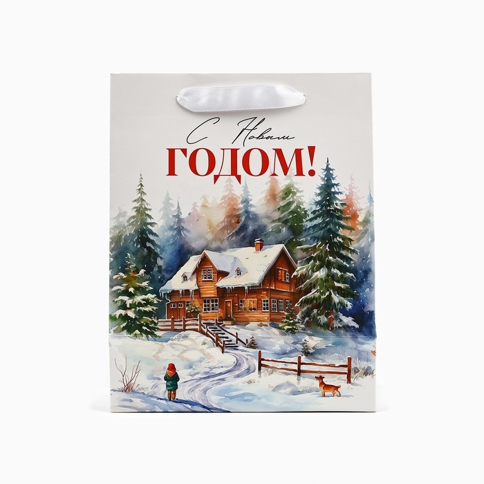 Пакет подарочный новогодний ламинированный «Зимний лес», деревня, MS 18 х 23 х 10 см , Новый год Пакет подарочный новогодний ламинированный «Зимний лес», деревня, MS 18 х 23 х 10 см , Новый год