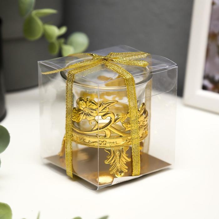 Подсвечник стекло Подсвечник стекло "Фантазия" 6*6,3*6,3 см, золото