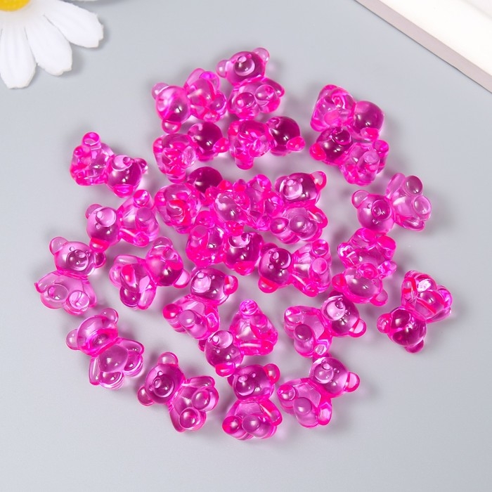 Декор для творчества пластик Декор для творчества пластик "Медвежонок" ярко-розовый набор 25 шт 1,8х1,5х1 см