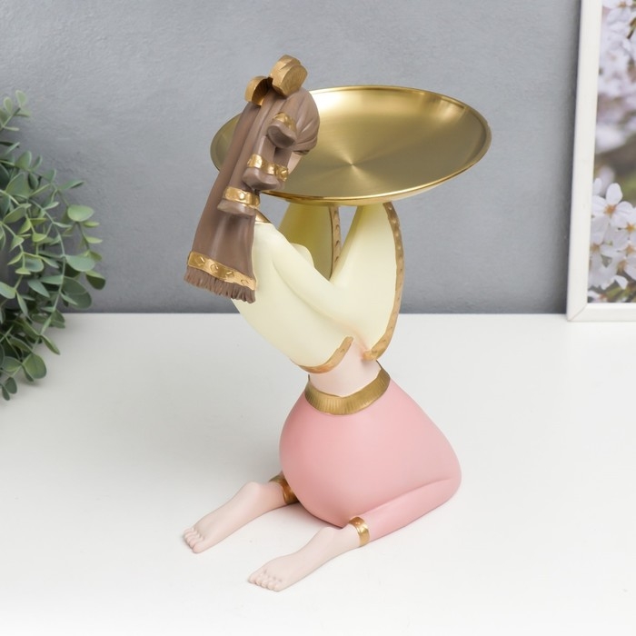 Сувенир полистоун подставка  Сувенир полистоун подставка "Девушка в африканском наряде" жёлто-розовый 35х12х23 см