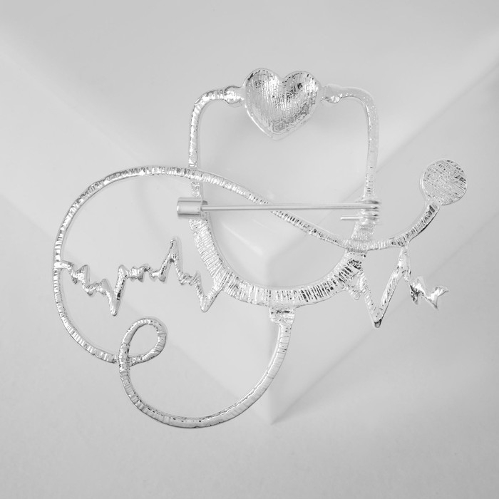 Брошь «Стетоскоп» кардиограмма, цвет красно-серый в серебре Брошь «Стетоскоп» кардиограмма, цвет красно-серый в серебре