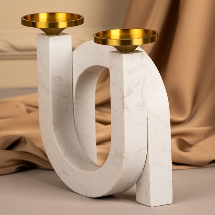 Подсвечник латунь, мрамор «Камелия» 19 х 18 х 8 см