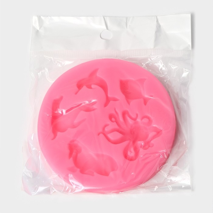 Молд «Морские друзья», силикон, d=8,3 см, цвет розовый