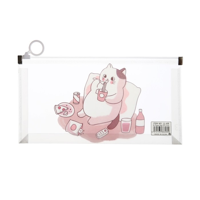 Папка-конверт на молнии формат А6, 180мкр, с рисунком Папка-конверт на молнии формат А6, 180мкр, с рисунком "Кот", МИКС