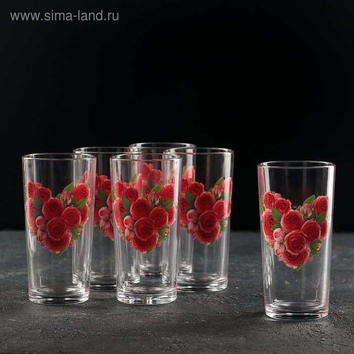 Набор стеклянных стаканов «Цветочное сердце», 230 мл, 6 шт, рисунок МИКС Набор стеклянных стаканов «Цветочное сердце», 230 мл, 6 шт, рисунок МИКС
