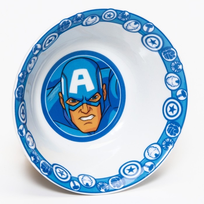 Набор посуды из керамики, 3 предмета: тарелка Ø 16,5 см, миска Ø 14 см, кружка 200 мл, Набор посуды из керамики, 3 предмета: тарелка Ø 16,5 см, миска Ø 14 см, кружка 200 мл, "Мстители", Марвел
