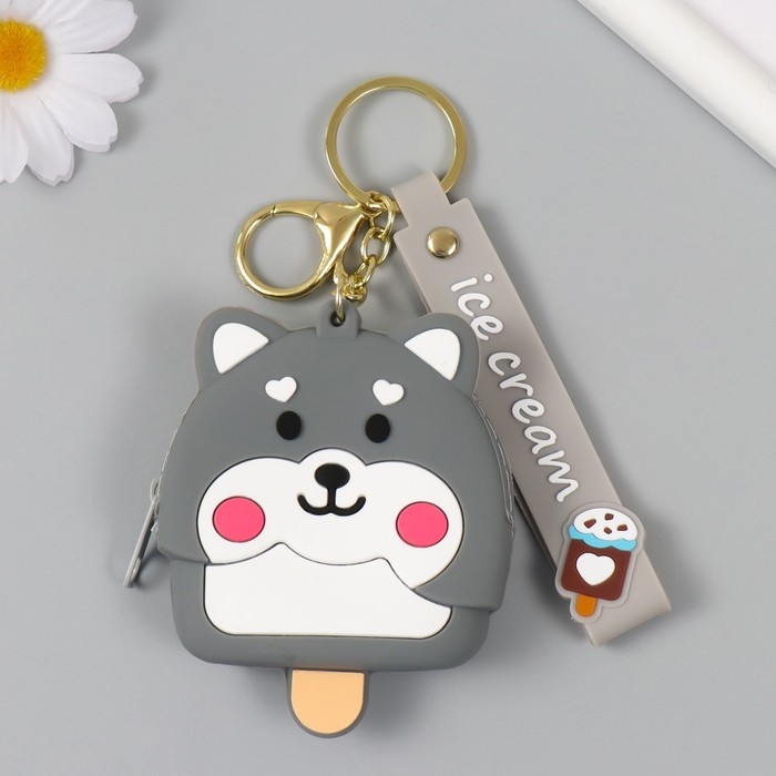 Брелок кошелёк с карабином, ремешком силикон Брелок кошелёк с карабином, ремешком силикон "Хаски-эскимо" 2,5х7,2х9 см