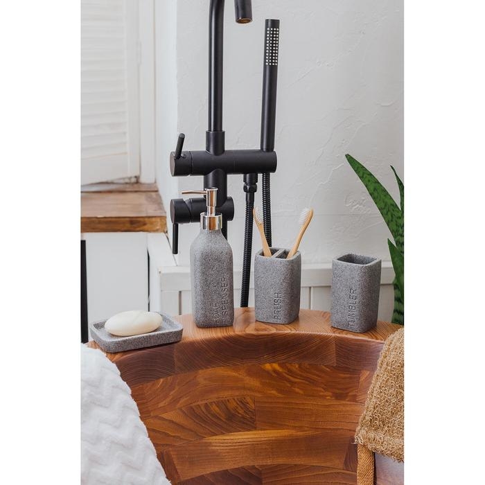 Набор аксессуаров для ванной комнаты «Гранит», 4 предмета (дозатор 350 мл, мыльница, 2 стакана), цвет серый Набор аксессуаров для ванной комнаты «Гранит», 4 предмета (дозатор 350 мл, мыльница, 2 стакана), цвет серый