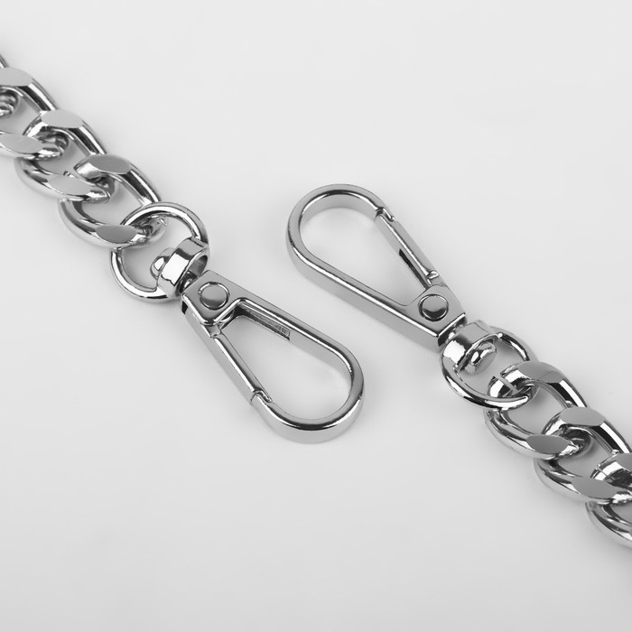 Ручка для сумки, с плоскими цепочками и карабинами, 120 × 3 см, цвет чёрный/серебряный Ручка для сумки, с плоскими цепочками и карабинами, 120 × 3 см, цвет чёрный/серебряный