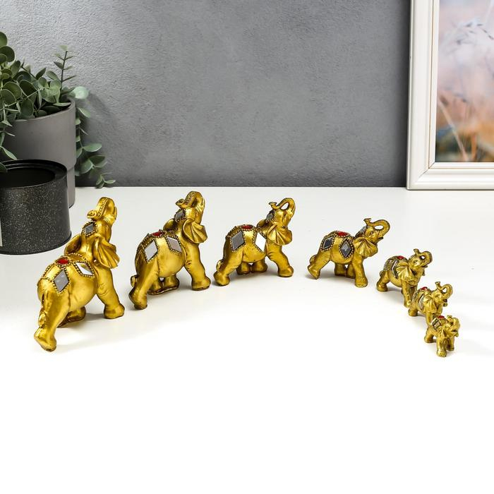 Сувенир полистоун Сувенир полистоун "Семь золотых слонов c мозаикой зеркальной" h=11,3;9,5;8,2;7;6;5;4,5 см