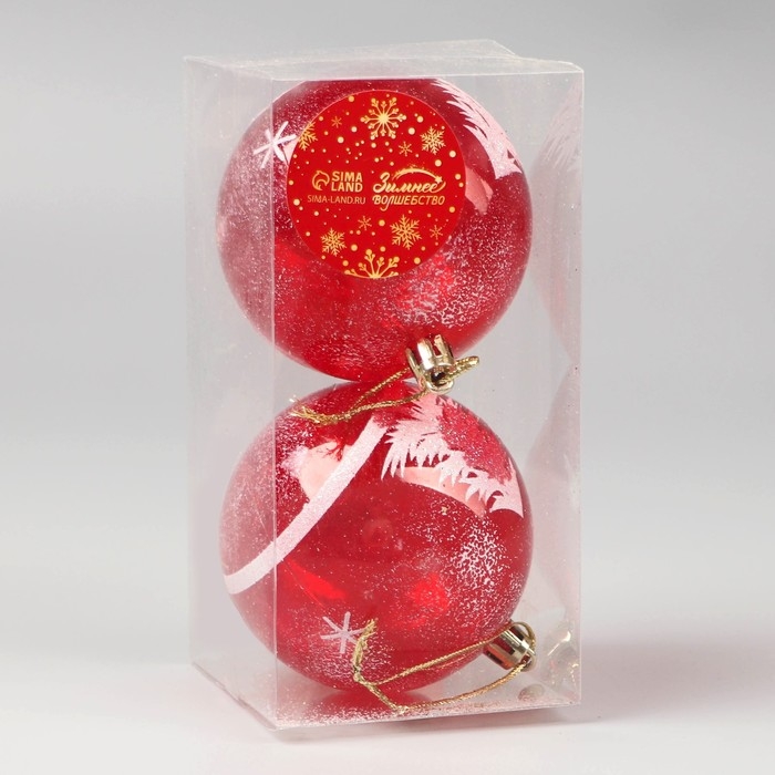 Набор шаров пластик d-8 см, 2 шт Набор шаров пластик d-8 см, 2 шт "Зимняя сказка" бело-красный