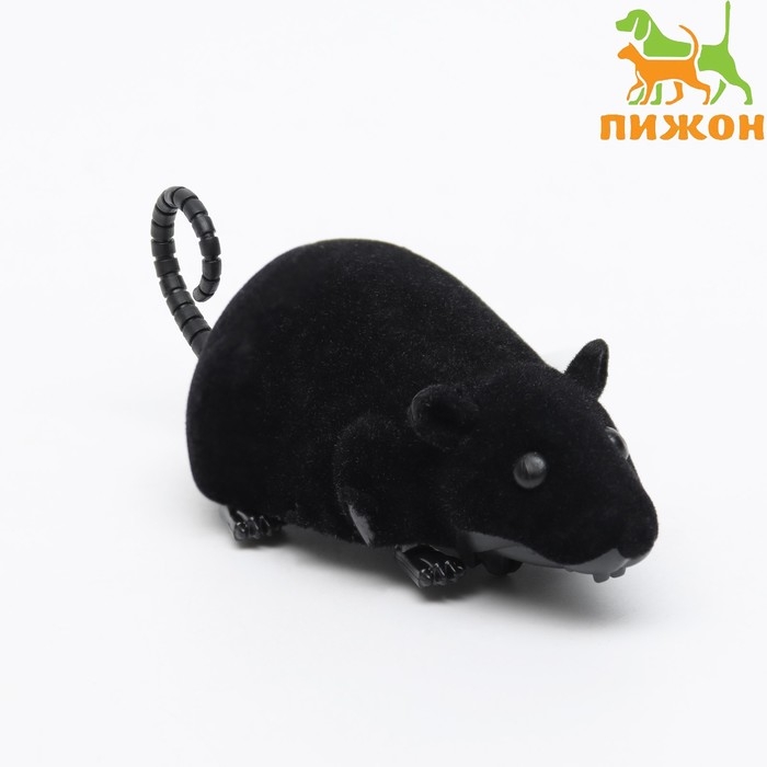 Мышь заводная бархатная, 12 см, чёрная Мышь заводная бархатная, 12 см, чёрная