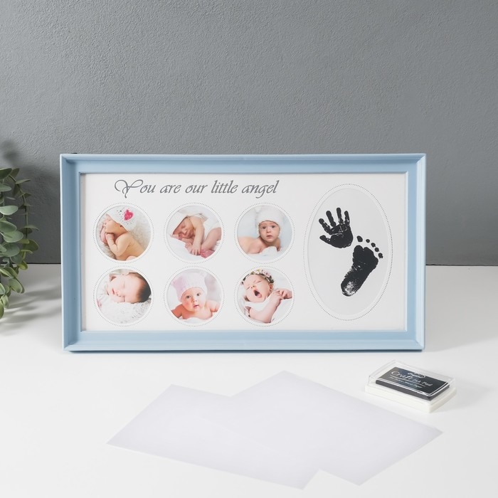 Фоторамка пластик на 6 фото 6х6 см  Фоторамка пластик на 6 фото 6х6 см "Маленький ангел" голубая 2х38х20 см