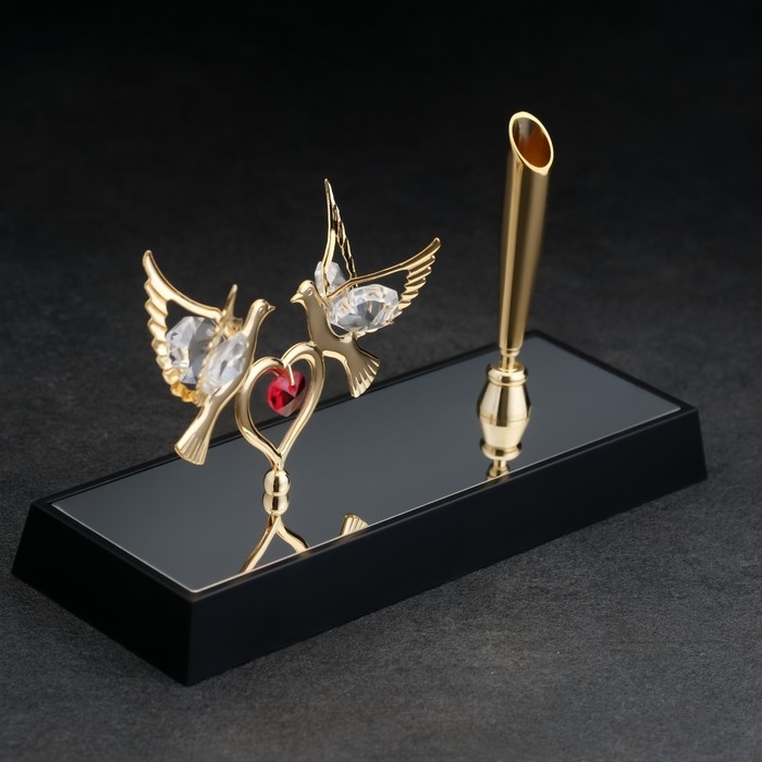 Ручка на подставке «Голуби», 16×6×19 см, с кристаллами