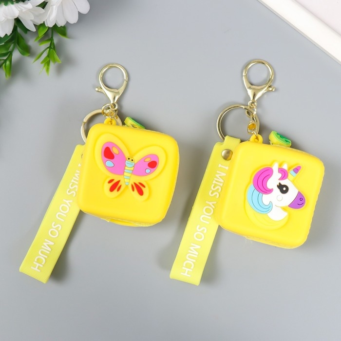 Брелок кошелёк с карабином силикон Брелок кошелёк с карабином силикон "Яркие картинки" квадратик жёлтый МИКС 6х3х7 см