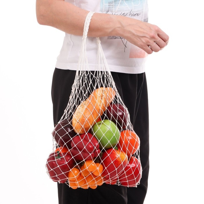 Авоська плетёная сумка 6 л, 38 см, ручка 18 см, клетка 2 см, плотный капрон, набор 2 шт Авоська плетёная сумка 6 л, 38 см, ручка 18 см, клетка 2 см, плотный капрон, набор 2 шт