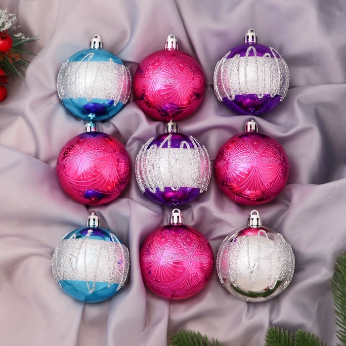 Набор шаров пластик d-6 см, 9 шт Набор шаров пластик d-6 см, 9 шт "Адель" волны, микс