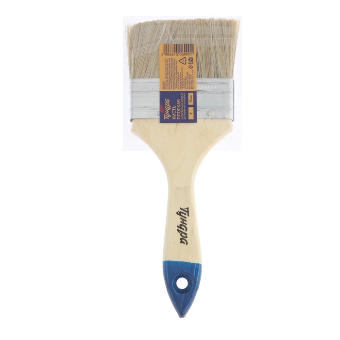 Кисть плоская ТУНДРА, натуральная щетина, деревянная рукоятка, 3 Кисть плоская ТУНДРА, натуральная щетина, деревянная рукоятка, 3", 75 мм