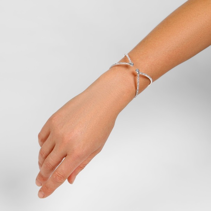 Браслет со стразами «Лёд» вращение, цвет белый в серебре