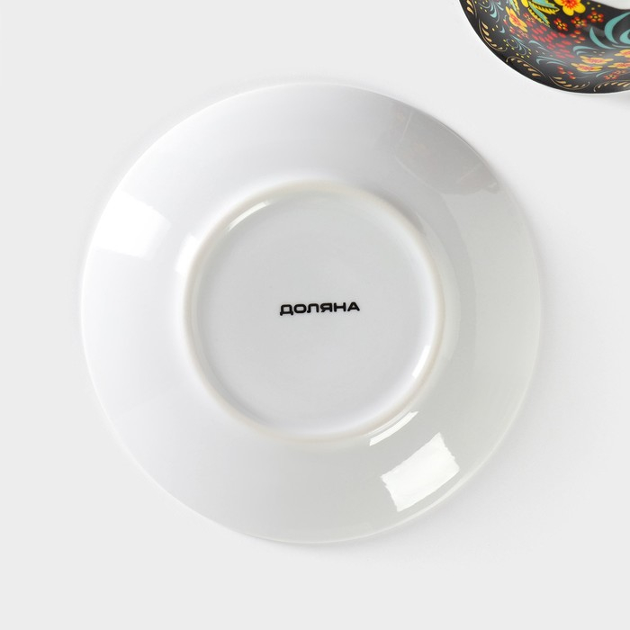 Чайная пара керамическая Доляна «Хохлома», 2 предмета: чашка 210 мл, блюдце d=14,2 см Чайная пара керамическая Доляна «Хохлома», 2 предмета: чашка 210 мл, блюдце d=14,2 см