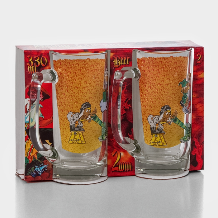 Набор пивных кружек «Приколисты», 330 мл, в подарочной упаковке, 2 шт, рисунок МИКС Набор пивных кружек «Приколисты», 330 мл, в подарочной упаковке, 2 шт, рисунок МИКС