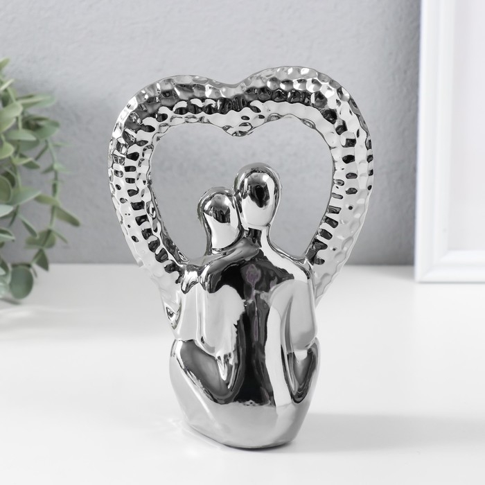 Сувенир керамика "Абстракция. Влюблённые с сердцем" серебро 13х7х18,5 см