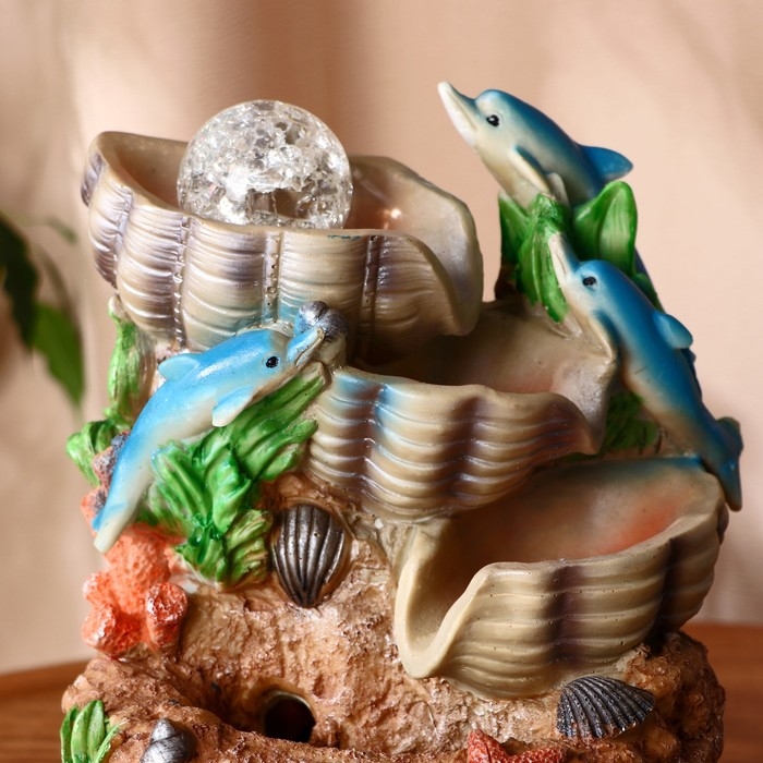 Фонтан "Дельфины" ракушки-кадки, 11х16х24 см  (с подсветкой)